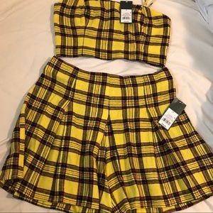 Yellow Plaid Spaghetti Strap Two-Piece Crop Set